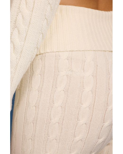 BO+TEE White Cable Knit Foldover Flared Trousers