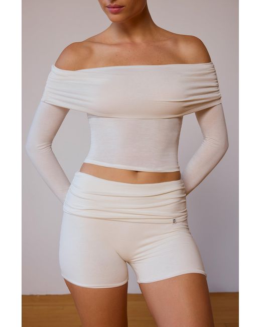 BO+TEE White Fold-Over Mini Shorts