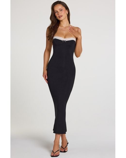 Oh Polly Black Modal Lace-Trim Midaxi Dress