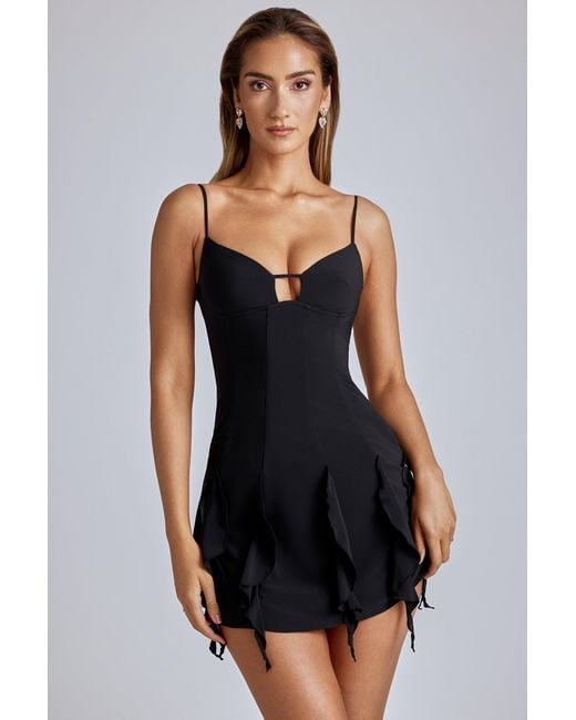 Oh Polly Black Ruffle A-Line Mini Dress