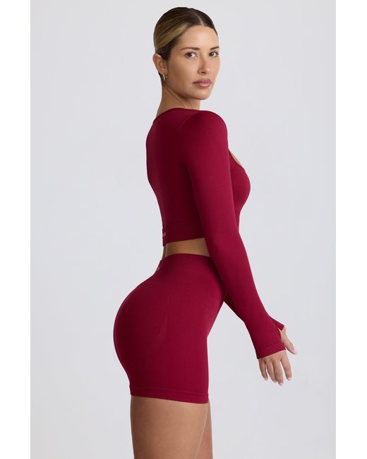 BO+TEE Red Super Sculpt Seamless Long-Sleeve Crop Top