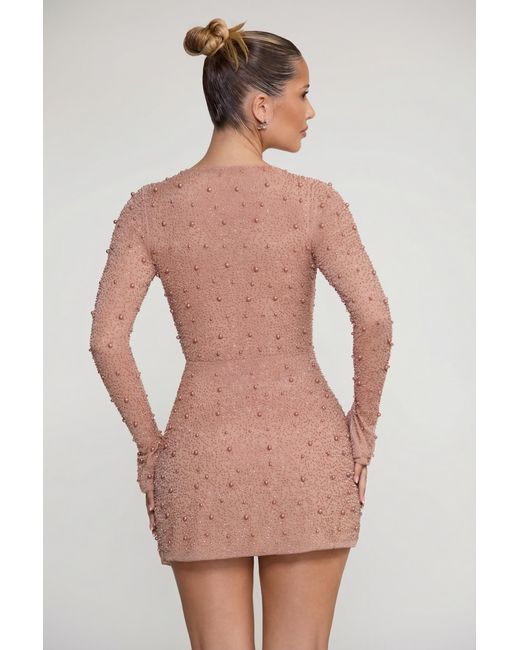 Oh Polly Natural Embellished Wrap Over A-Line Mini Dress