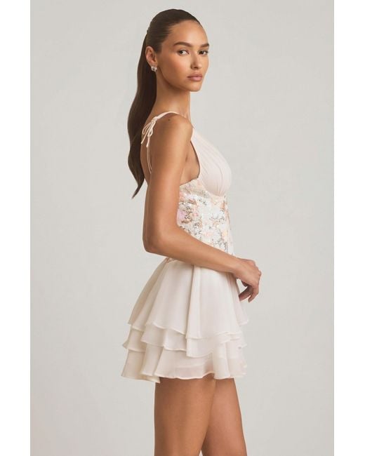 Oh Polly White Embellished Ruffled Corset Mini Dress
