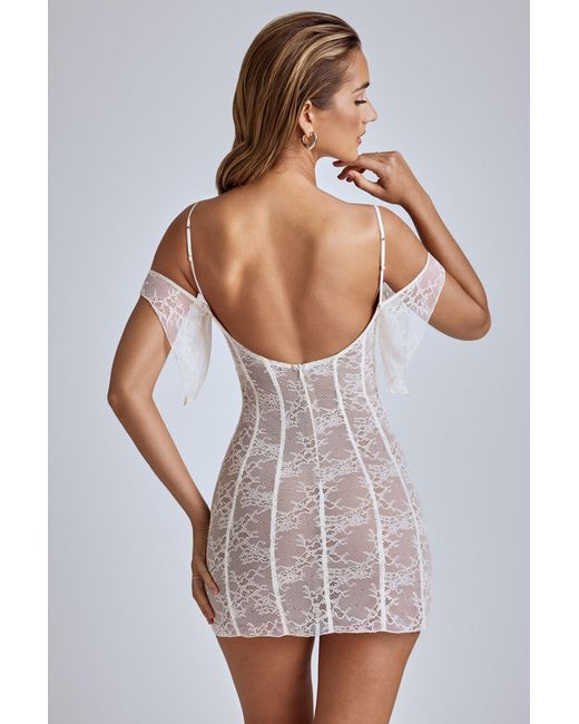 Oh Polly White Sheer Lace A-Line Mini Dress