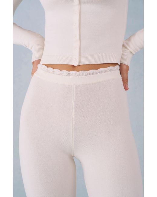 Oh Polly White Knit Mid-Rise Capri Trousers