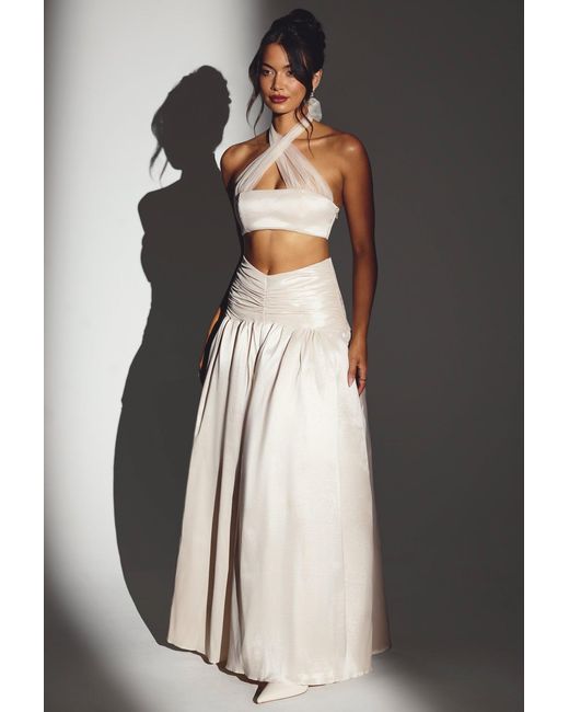 Oh Polly White Woven Twill Voluminous Maxi Skirt