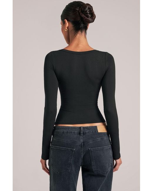 Oh Polly Black V-Neck Long-Sleeve Top