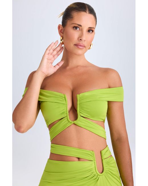 Oh Polly Green Cut-Out Off-Shoulder Crop Top