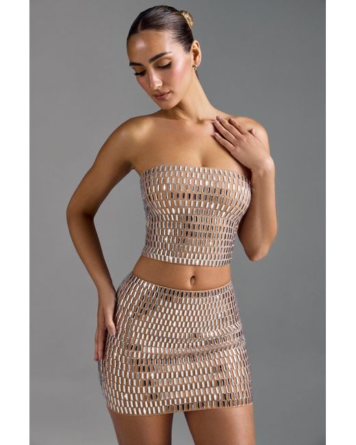 Oh Polly Natural Embellished Low-Rise Micro Mini Skirt