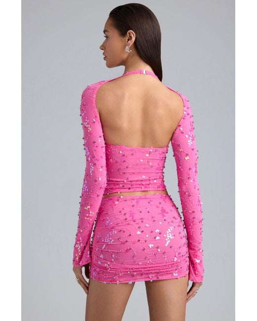 Oh Polly Pink Ruched Mid-Rise Micro Mini Skirt