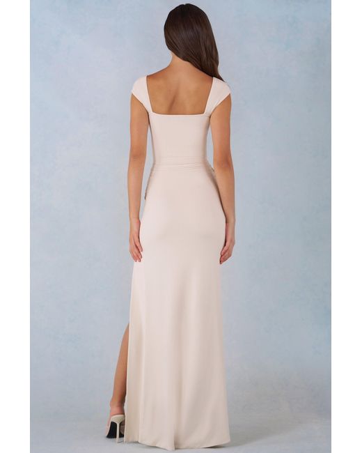 Oh Polly White Modal Sweetheart-Neck Cowl-Waist Maxi Dress