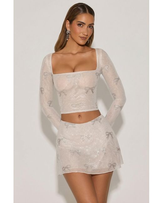 Oh Polly White Embellished Bow-Detail Top