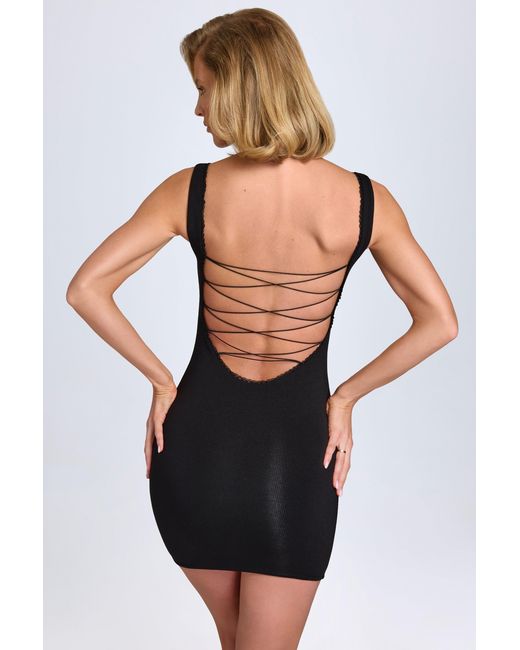 Oh Polly Black Modal Lace-Trim Bodycon Mini Dress