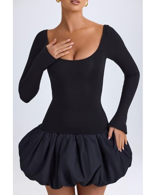 Oh Polly Black Modal Scoop-Neck Drop-Waist Bubble Hem Mini Dress