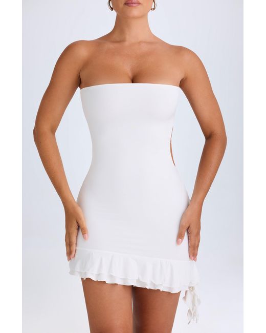 Oh Polly White Ruffle-Trim Cut-Out Bandeau Mini Dress
