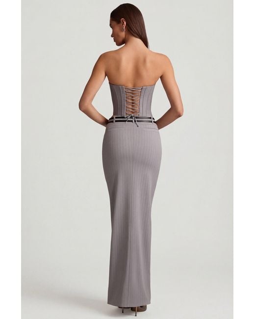 Oh Polly Gray Pinstripe Low-Rise Maxi Skirt