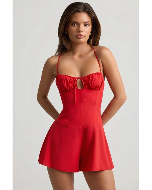 Oh Polly Red Ruched Backless Playsuit