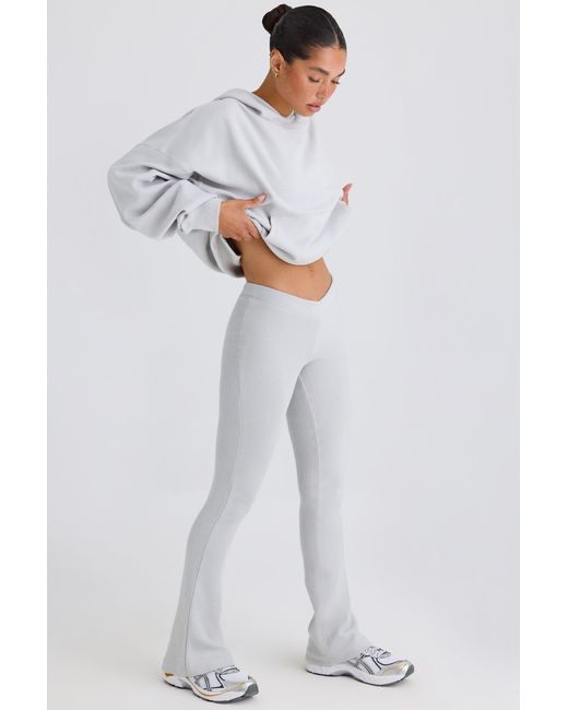 BO+TEE Gray Textured Cotton Jersey Flared Trousers