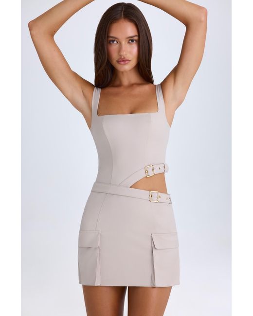 Oh Polly Brown Belted Cut-Out Mini Dress