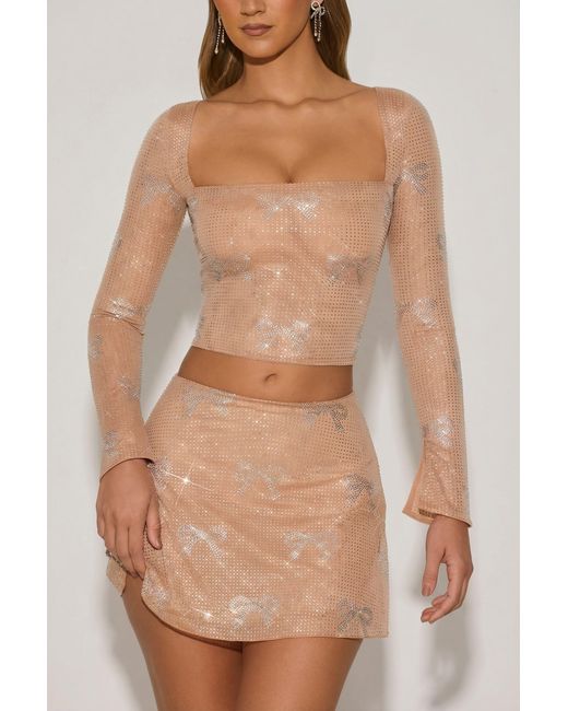 Oh Polly Natural Embellished Bow-Detail Top