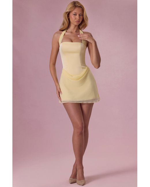 Oh Polly Yellow Satin Draped Mini Dress
