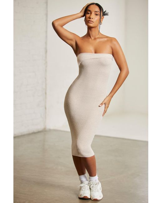 Oh Polly Natural Overlap Bandeau Midi Dress