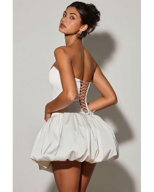 Oh Polly White Lace-Up Bubble Hem Corset Micro Mini Dress