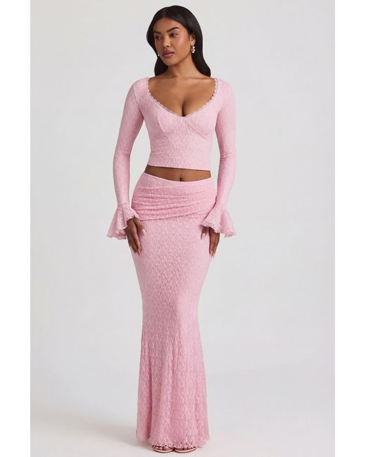 Oh Polly Pink Draped Low-Rise Lace Maxi Skirt