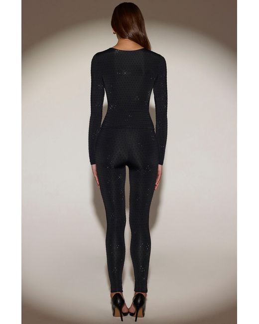 Oh Polly Black Embellished Jersey High-Waisted Leggings