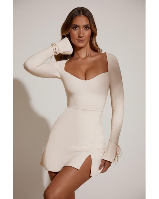 Oh Polly White Long Sleeve Sweetheart Neckline Mini Dress