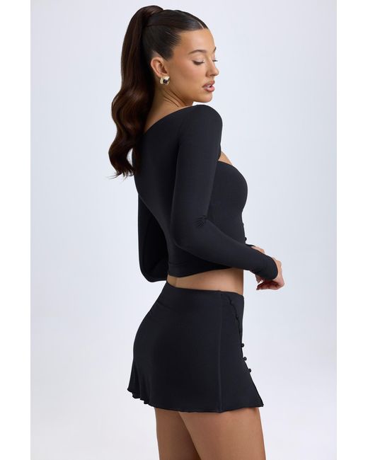 Oh Polly Black Modal Button-Detail Low-Rise Mini Skirt
