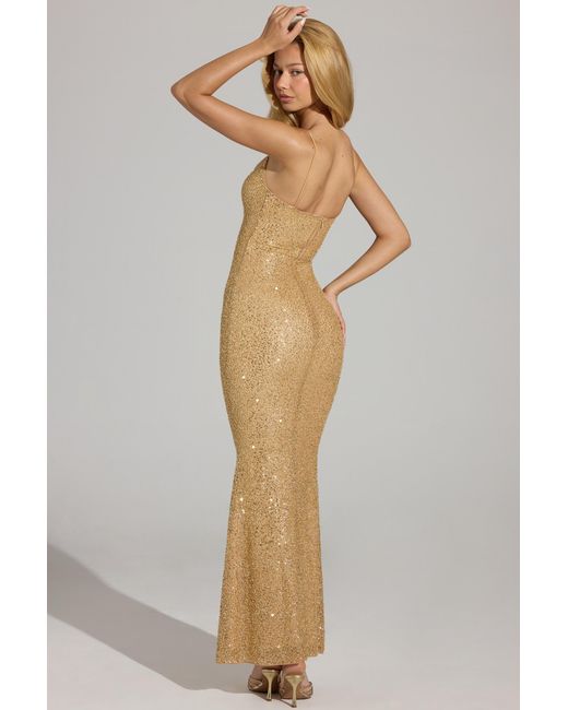 Oh Polly Metallic Embellished Fishtail Maxi Dress