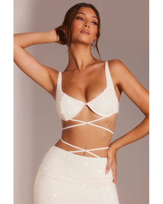 Oh Polly White Embellished Underwired Strappy Crop Top