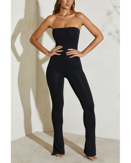 Oh Polly Black Strapless Flared Hem Jumpsuit