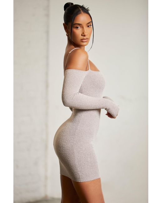 Oh Polly Natural Cold Shoulder Long Sleeve Mini Dress