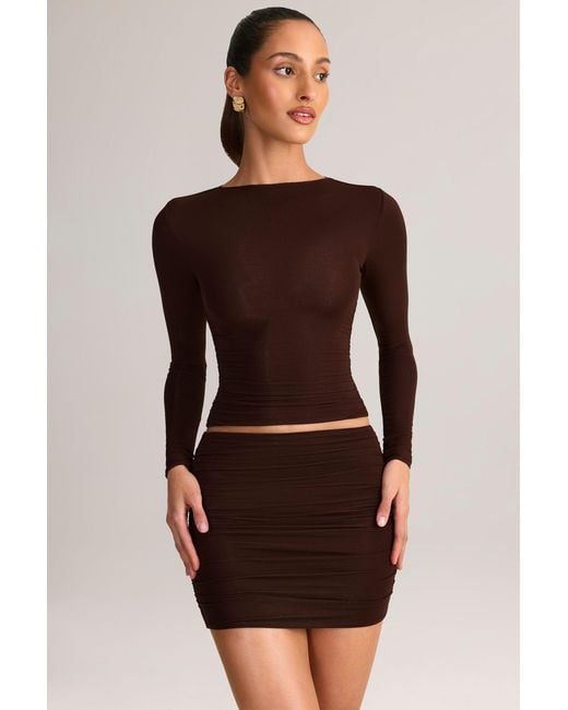 Oh Polly Brown Modal Ruched Mid-Rise Mini Skirt