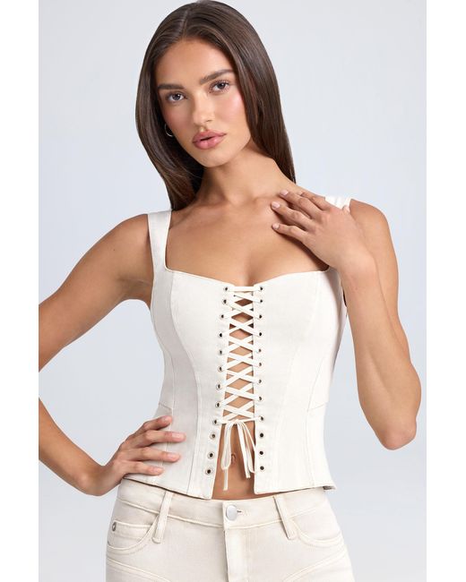 Oh Polly White Denim Style Lace-Up Corset Top