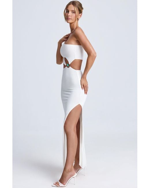 Oh Polly White Hardware Detail One-Shoulder Maxi Dress
