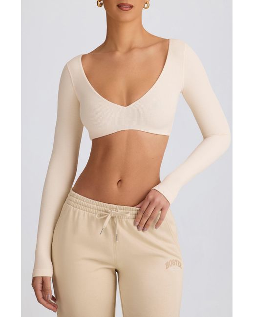 BO+TEE White Ribbed Modal Long-Sleeve Crop Top