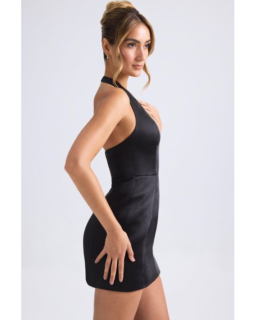 Oh Polly Black Halterneck Structured Tulip Mini Dress