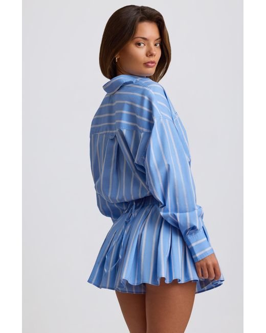 BO+TEE Blue Cotton Poplin Stripe Multiway Cropped Shirt