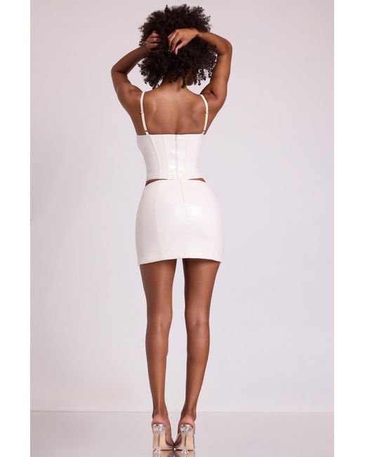 Oh Polly White Vinyl Thigh Split Micro Mini Skirt