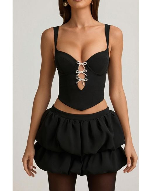 Oh Polly Black Layered Bubble Hem Mid-Rise Mini Skirt