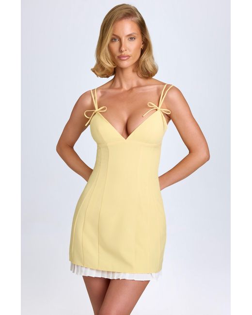 Oh Polly Yellow Bow-Detail Pleated Mini Dress