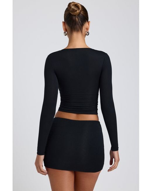 Oh Polly Black Modal Ruched Long-Sleeve Top