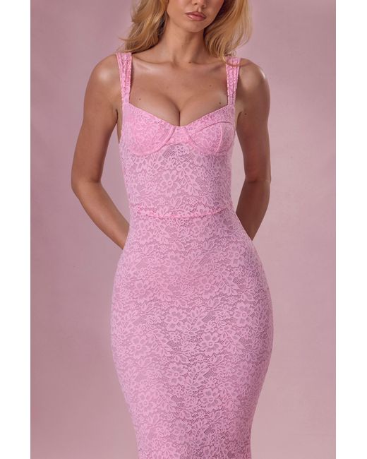 Oh Polly Pink Lace Sweetheart-Neck Gown