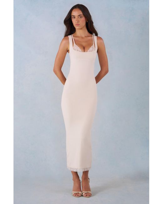 Oh Polly White Modal Lace-Trim Midaxi Dress
