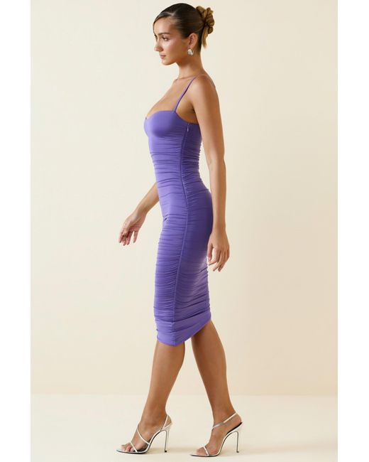 Oh Polly Purple Asymmetric Ruched Midi Dress