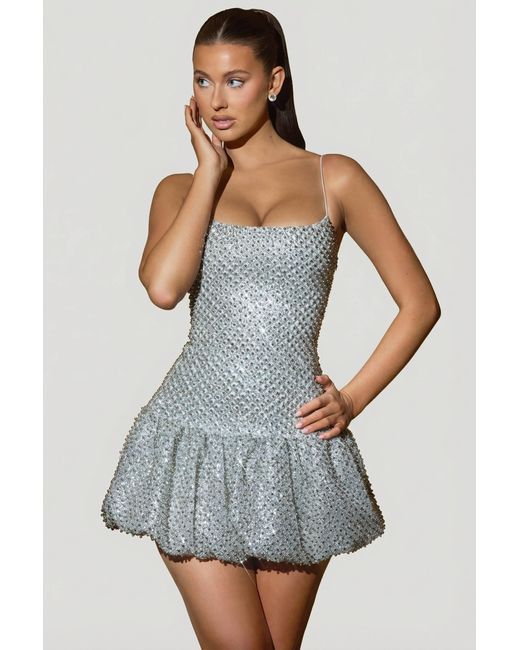 Oh Polly Metallic Embellished Bubble Hem Mini Dress