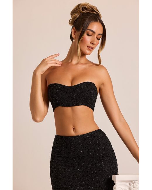 Oh Polly Black Embellished Strapless Corset Top